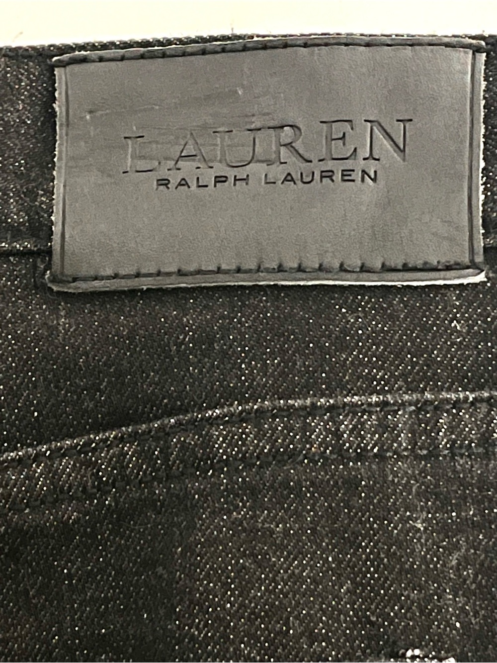 Lauren Ralph Lauren Black Denim Midi Pencil Skirt Front Split Stretch Size 10 - Picture 4 of 12